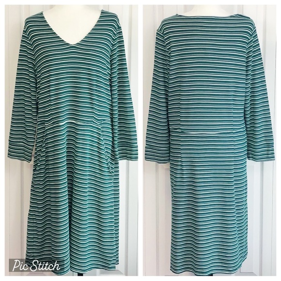 NWT Market & Spruce Green Stripe Knit Long Sleeve Dress w/ Pockets 1X - Picture 1 of 16